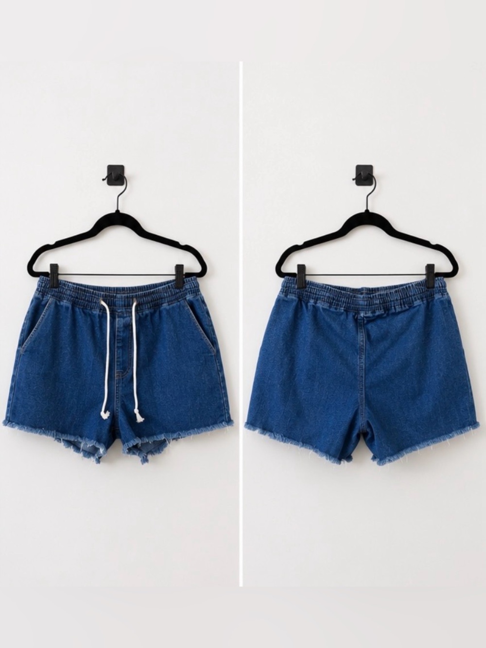 Women’s Denim Drawstring Pull On Shorts Blue Frayed Hem Casual | XL - Picture 2 of 6
